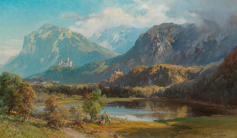 A View of Neuschwanstein, oil on canvas by Edward Theodore Compton