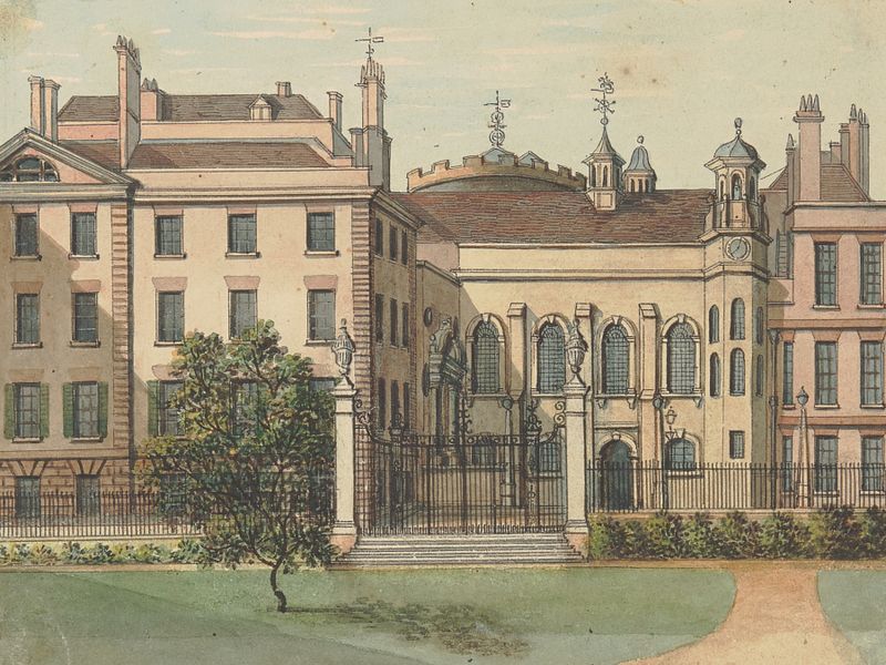 Paisagem serena com um templo e luz filtrando através das árvores, óleo sobre tela de Samuel Ireland.