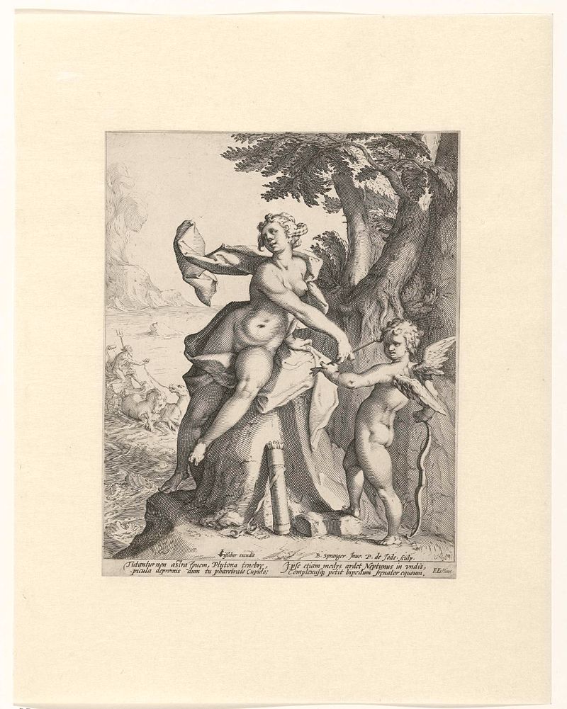 Engraving by Pieter de Jode depicting Venus and Amor in a lush landscape.