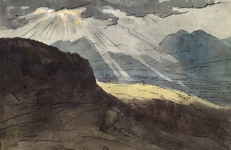 Landscape with mountains and bright sunlight, oil painting by Jakob Christoph Miville