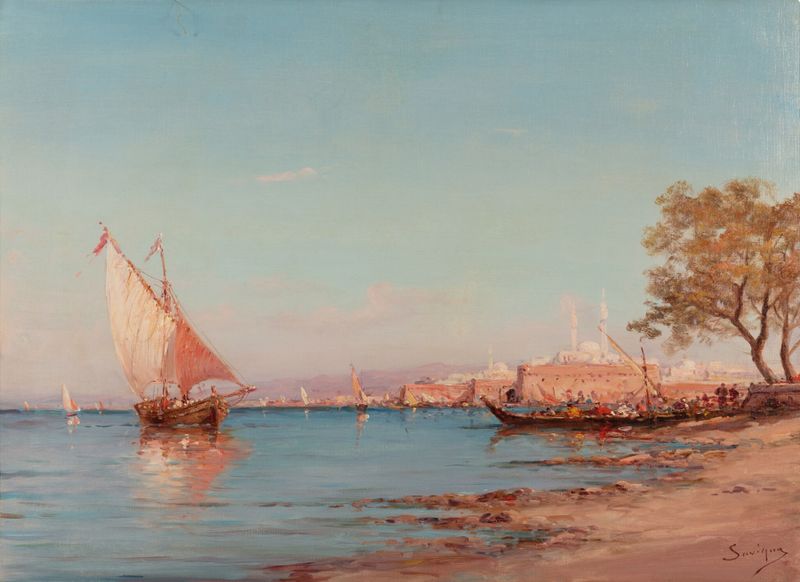 Marine scene of Bosphorus shores by Henry Malfroy, Impressionism