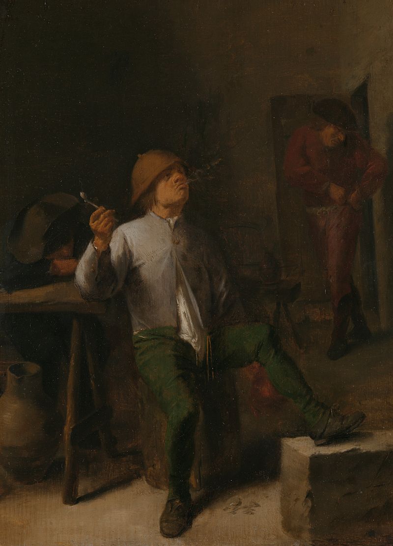 Genre scene of a man smoking a pipe, oil on panel by Adriaen Brouwer