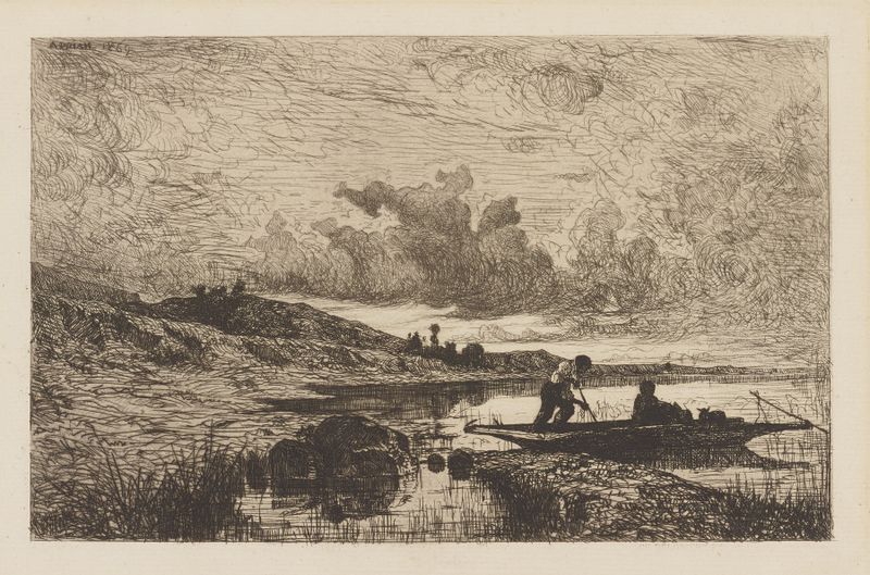 Paisagem ao crepúsculo com o rio Ródano, óleo sobre tela de Adolphe Appian
