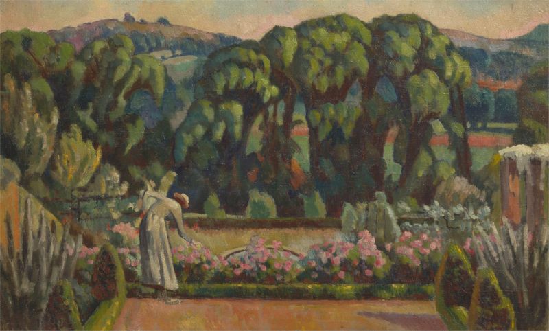 The Artist’s Garden at Durbins by Roger Fry, depicting a lush garden scene with flowers.