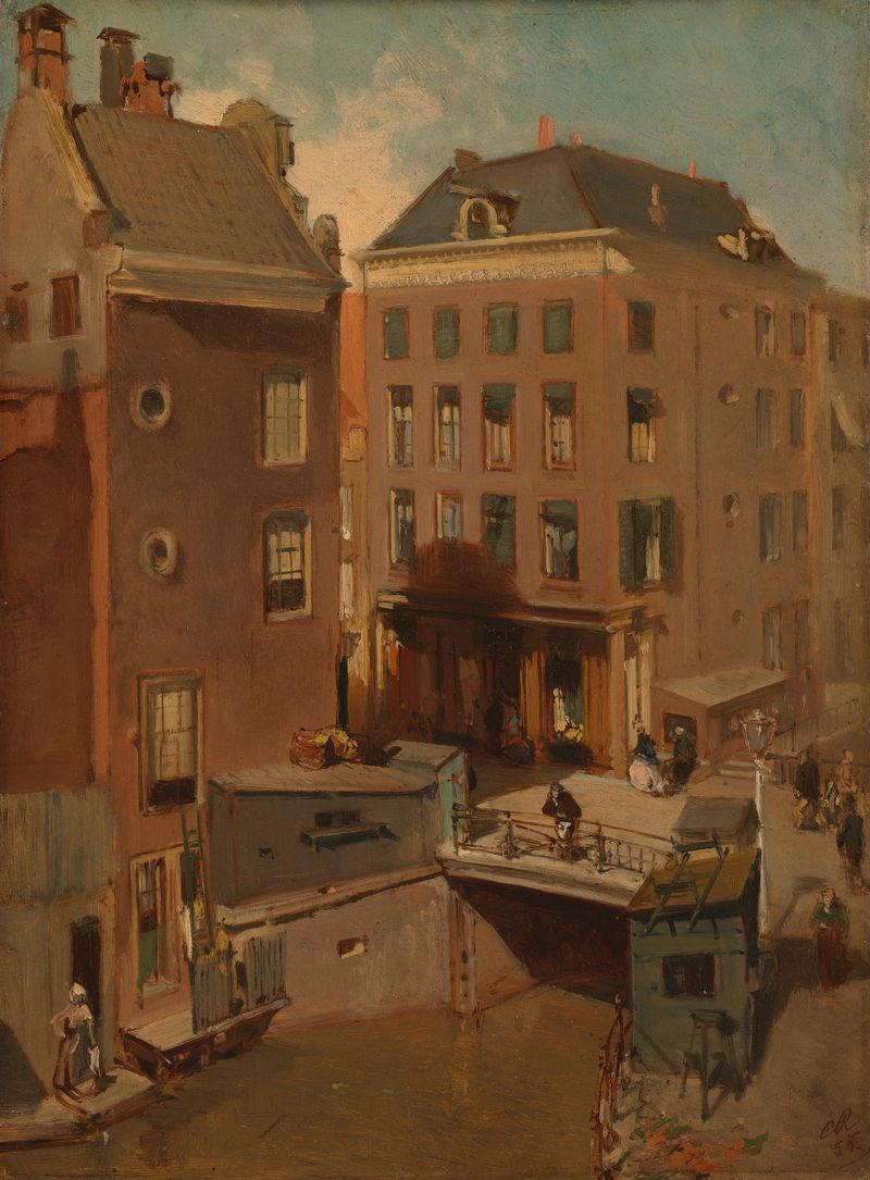 The Osjessluis near Kalverstraat in Amsterdam, oil on panel by Charles Rochussen