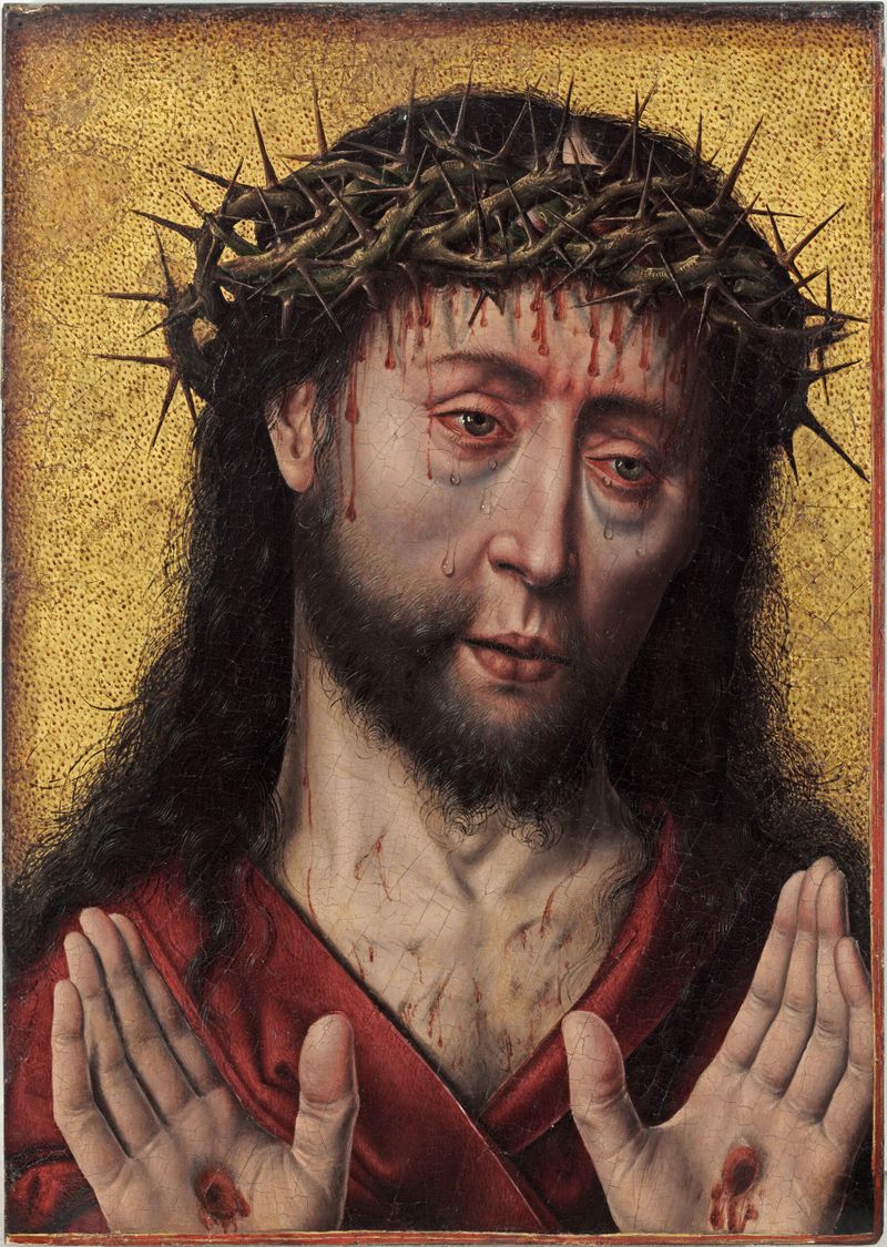 Religious figure representing sorrow, oak medium, by Aelbert Bouts