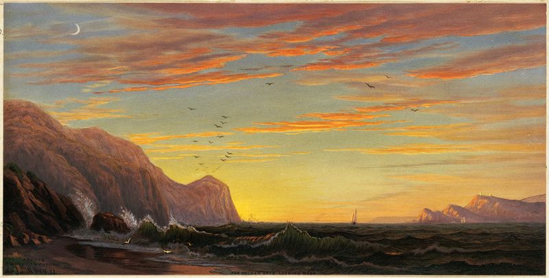 The Golden Gate Looking West de John Ross Key, pintura a óleo que retrata uma paisagem ao entardecer.
