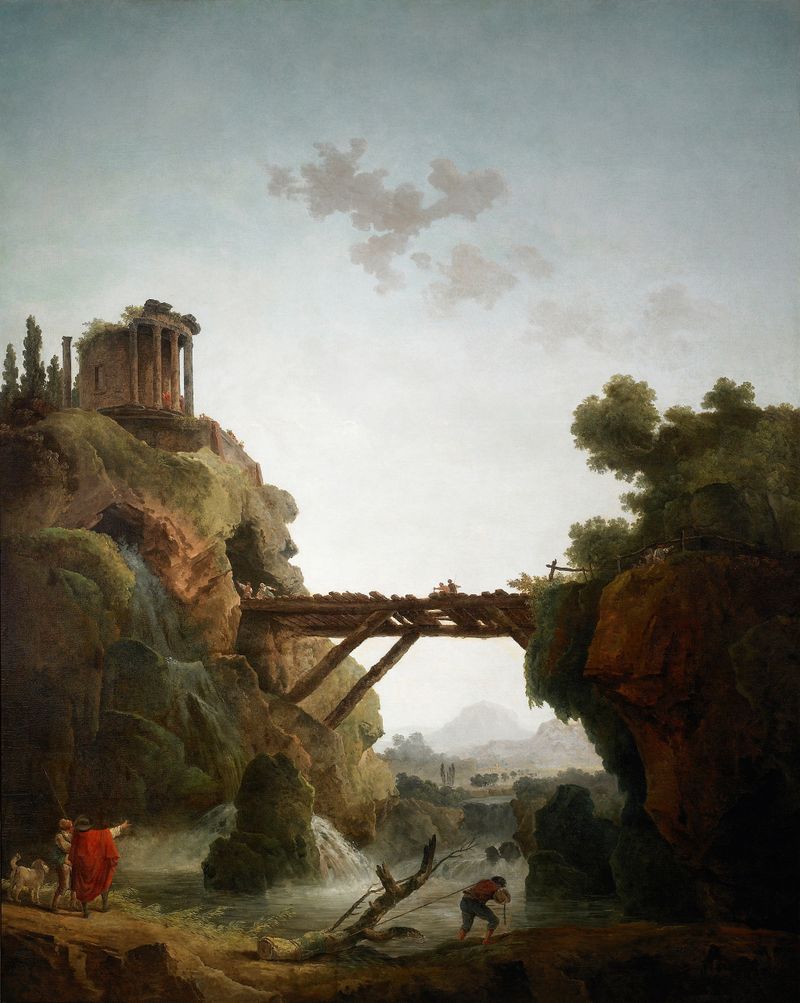 Paisaje de Tivoli con ruinas y vegetación, pintura al óleo de Hubert Robert