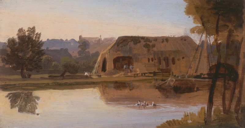 Landscape of the Kennet river by William Havell, oil painting with reflections on water.