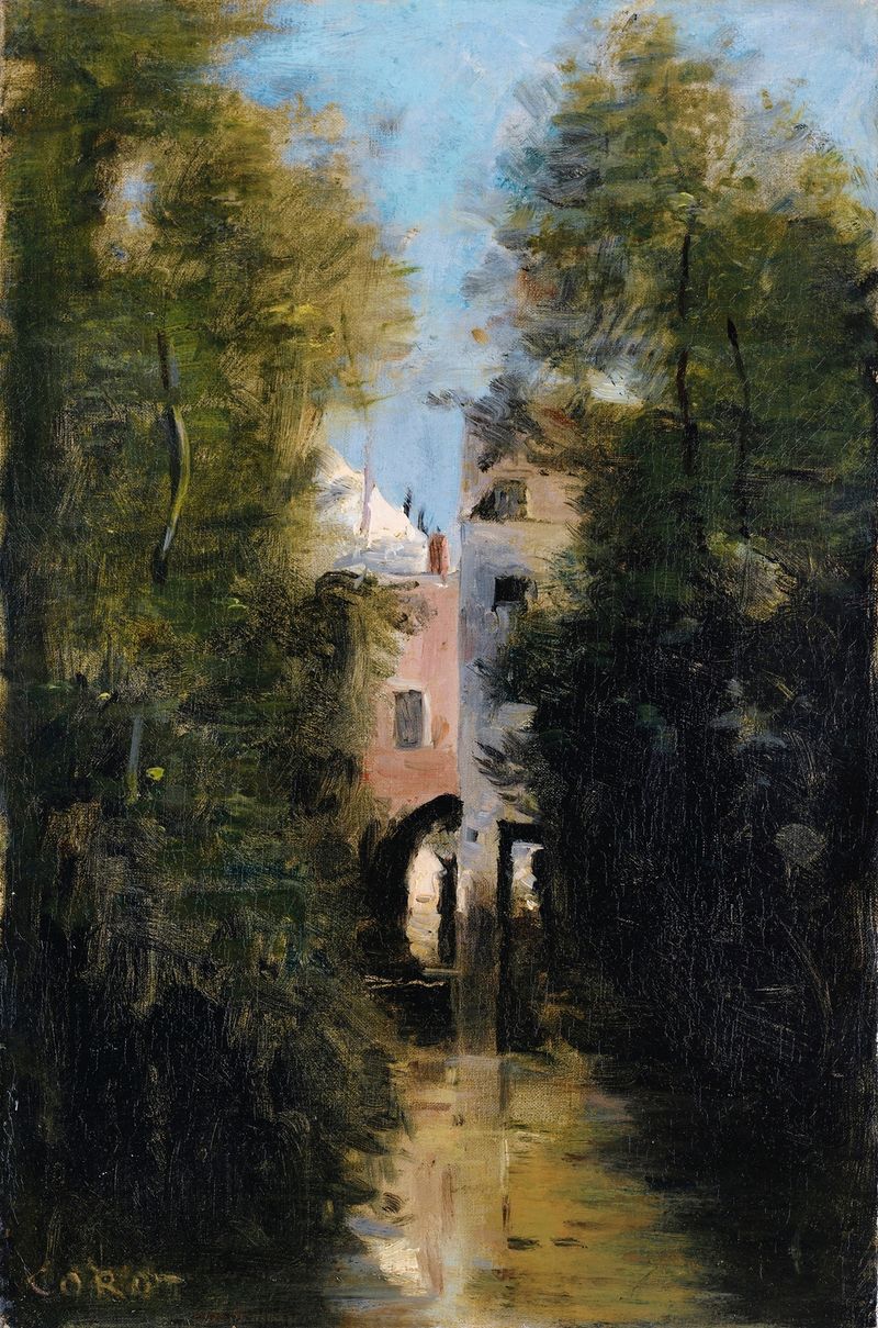 O Moinho No Rio Thérain Em Beauvais, óleo sobre tela de Jean-Baptiste-Camille Corot