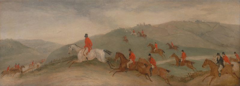 Genre scene with riders and horses in motion, oil on canvas by Richard Barrett Davis