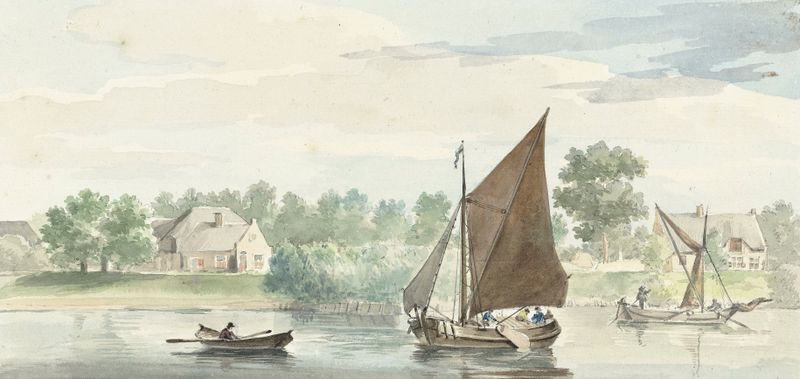 Sailboat on the river Beneden Merwede, oil painting by Aert Schouman