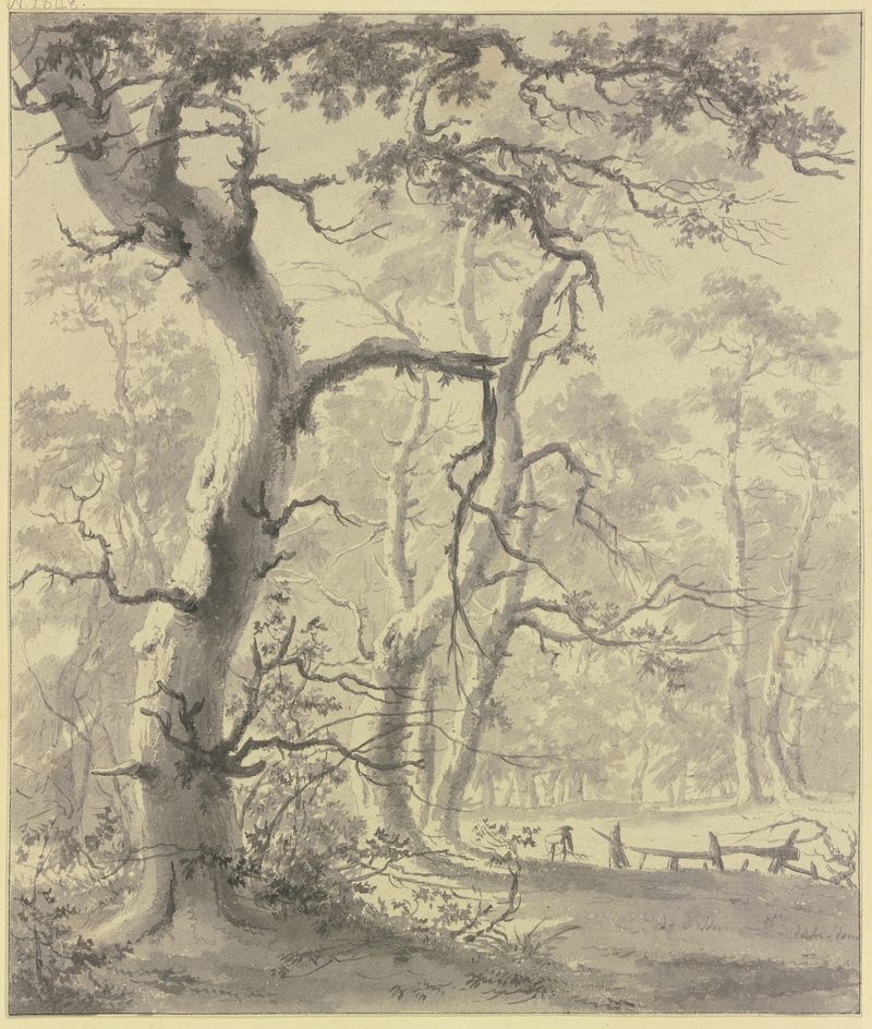 Oil painting by Paulus van Liender depicting a man reading in a forest.