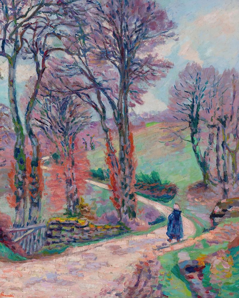 Paysage De La Creuse de Armand Guillaumin, óleo sobre lienzo que muestra colinas onduladas al atardecer.