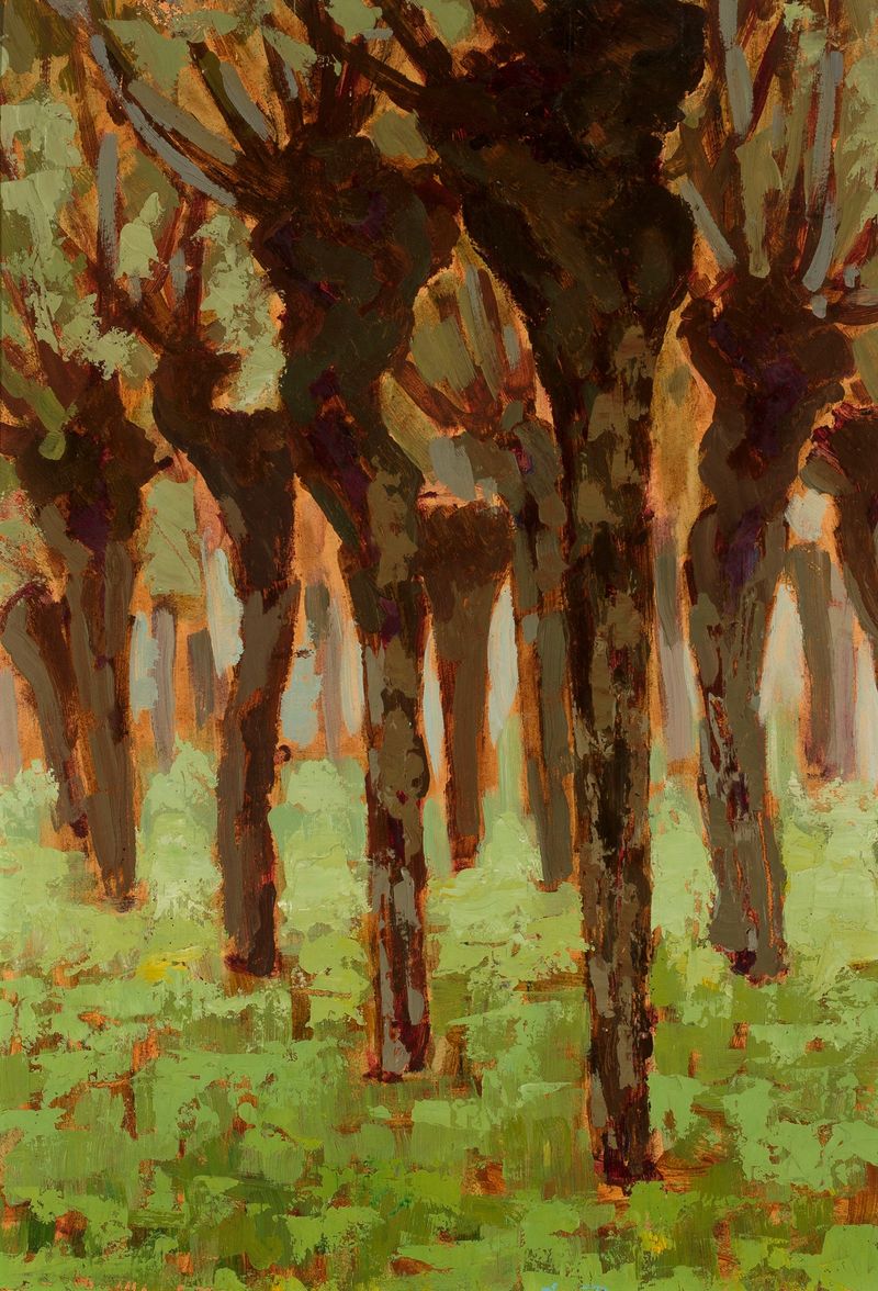 Obra de expresiónismo que muestra un sauce retorcido de Jan Bohuszewicz