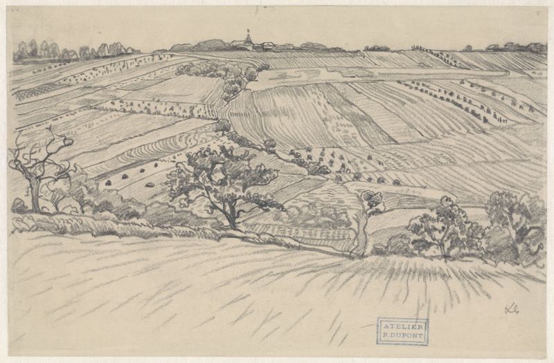Heuvelachtig landschap met korenvelden, oil on canvas by Pieter Dupont