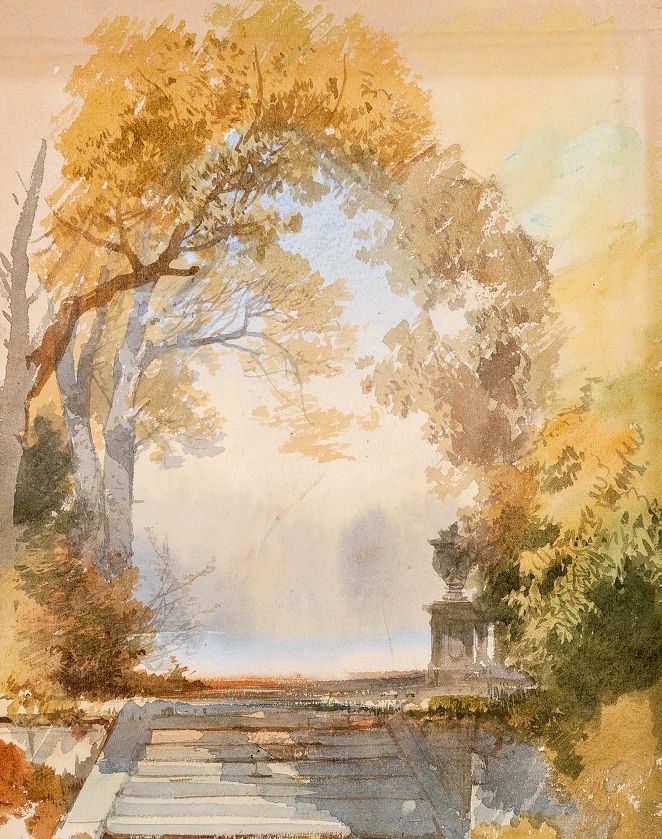 Autumn landscape with a staircase in a park, oil painting by Ernst Erwin Oehme