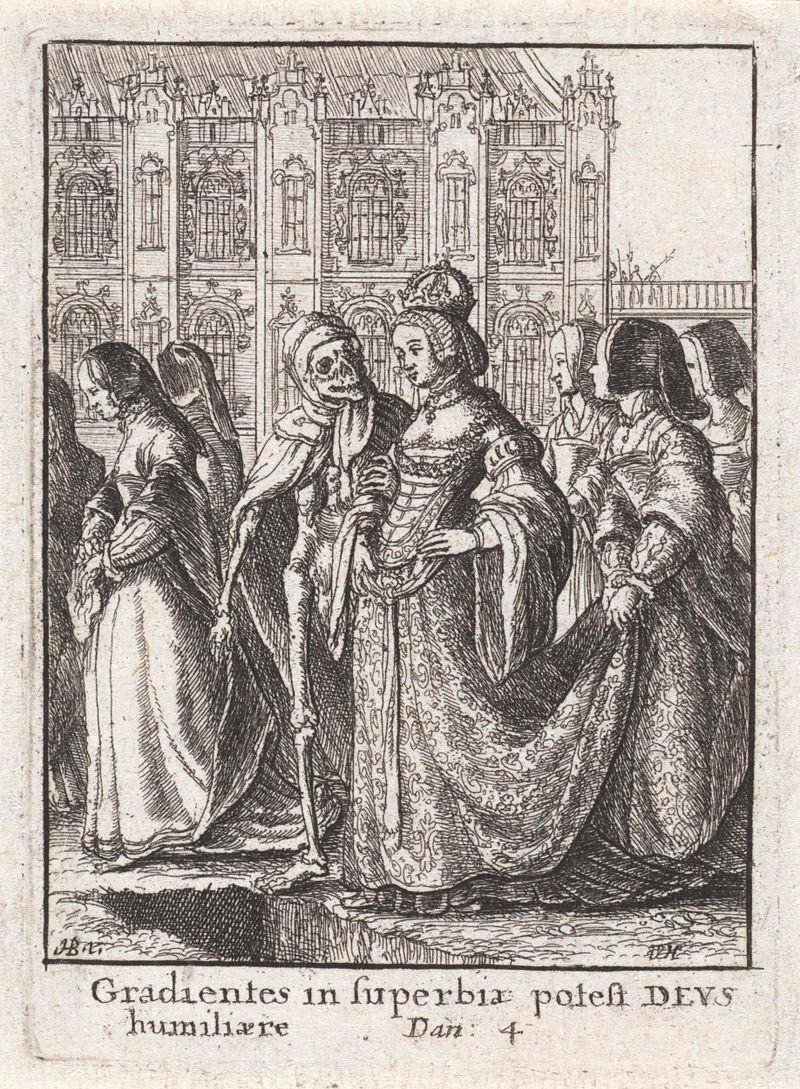 Grabado alegórico de Wenceslaus Hollar que representa a una emperatriz con la Muerte, c. 1680