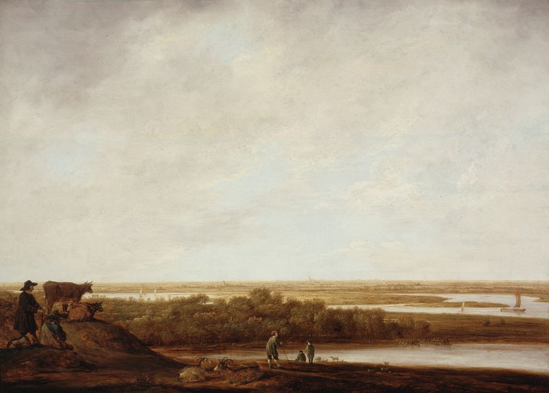 Panoramic landscape with shepherds and flocks, oil painting by Aelbert Cuyp