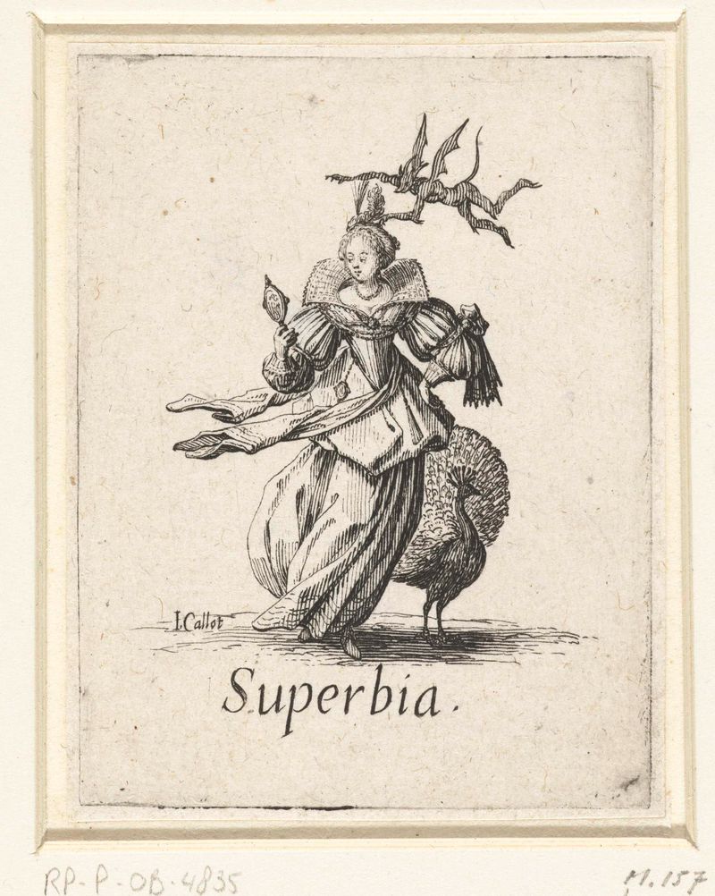 Gravura Hoogmoed de Jacques Callot, com uma grande figura entre figuras caóticas.