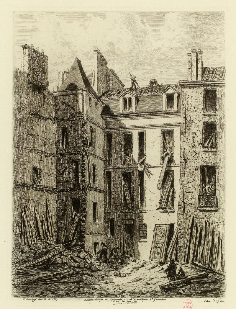 Architecture of Ancien collège de Lamarche, oil painting by Alfred Alexandre Delauney, 1866