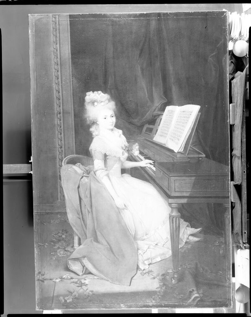 Mulher ao piano, óleo sobre tela de Lié-Louis Périn