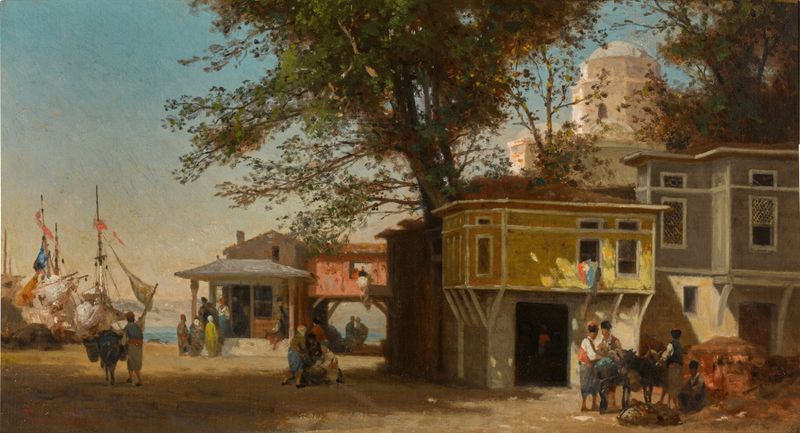 Óleo sobre lienzo de Germain Fabius Brest que representa el Bósforo con reflejos de luz.
