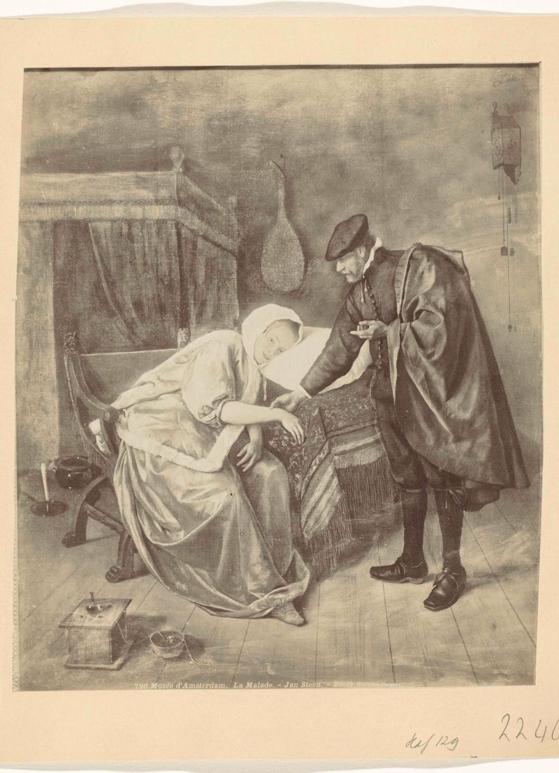 Cena interna com uma mulher doente na cama, albumina de Unknown Artist