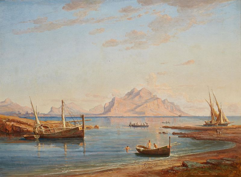 Sizilianische Küstenlandschaft mit Blick auf den Monte Pellegrino by Robert Kummer, oil painting