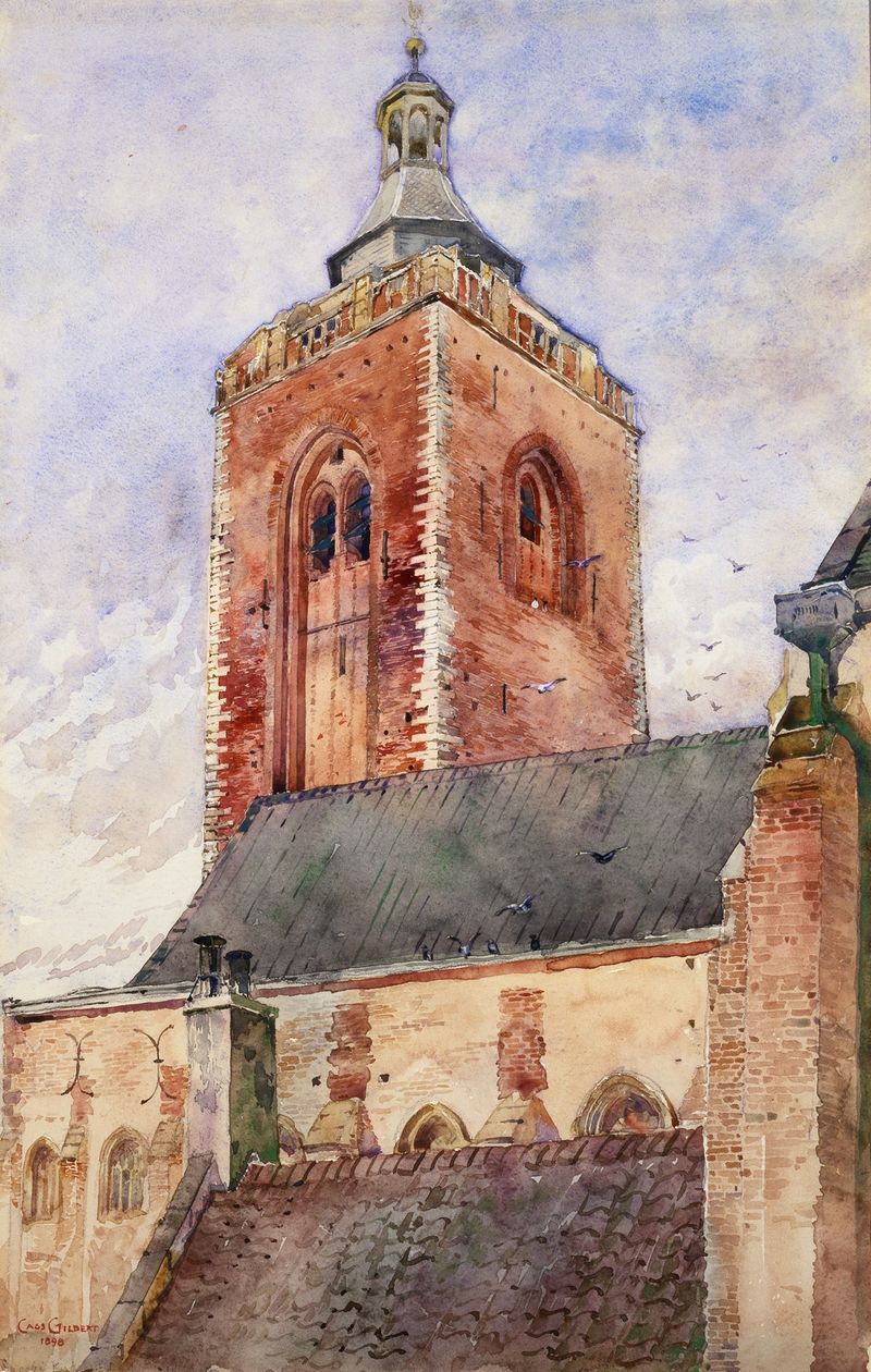 Iglesia de San Martín en Utrecht, Holanda, de Cass Gilbert, realismo, representando una gran iglesia contra un cielo apagado.