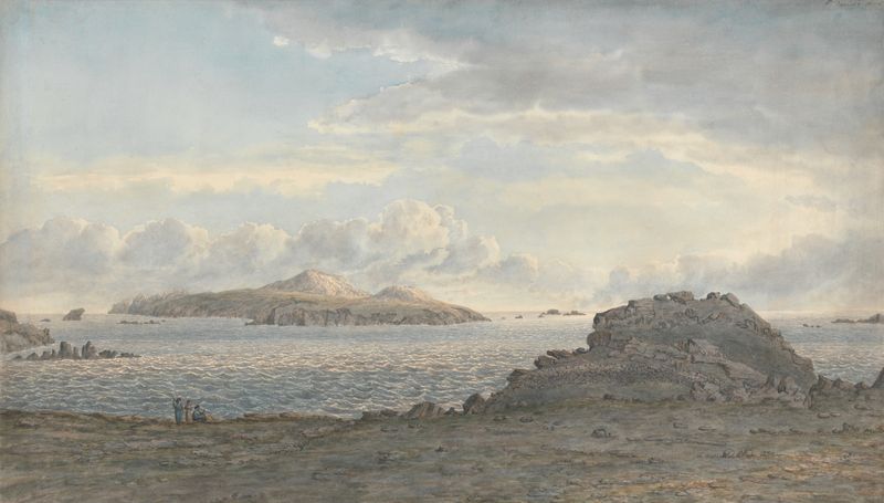 St. Davids Head, Pembrokeshire de John Glover, óleo sobre lienzo que representa el océano y los acantilados