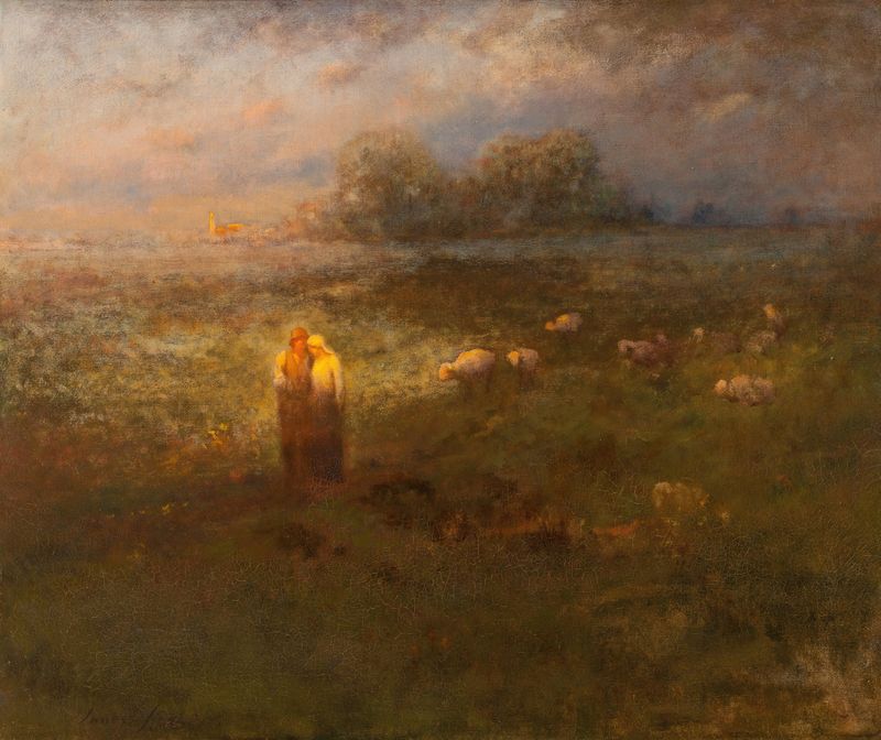 Golden Afternoon de George Inness Jr., impressionismo, retratando uma paisagem tranquila com luz quente.