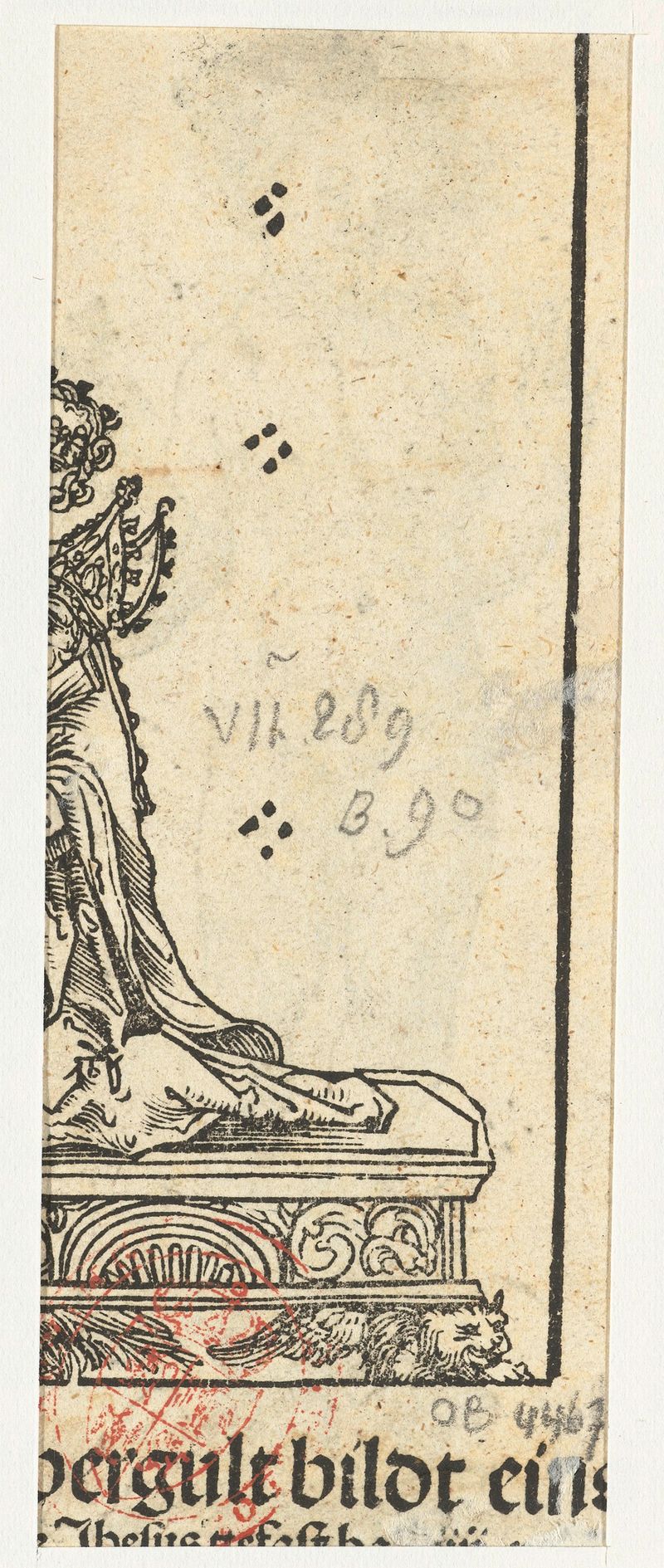 Bispo de joelhos segurando um modelo de igreja, por Lucas Cranach, papel