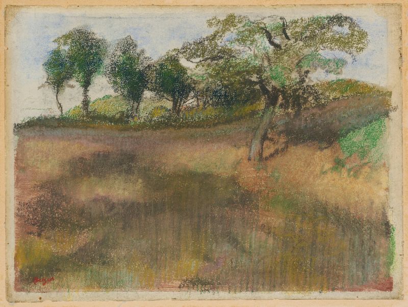 Campo arado ladeado por árvores, óleo sobre tela de Edgar Degas