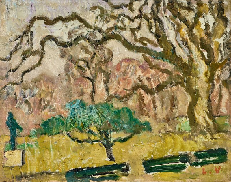 L’arbre vert et le grand chêne de Louis Valtat, pintura a óleo de um carvalho em uma paisagem vibrante.