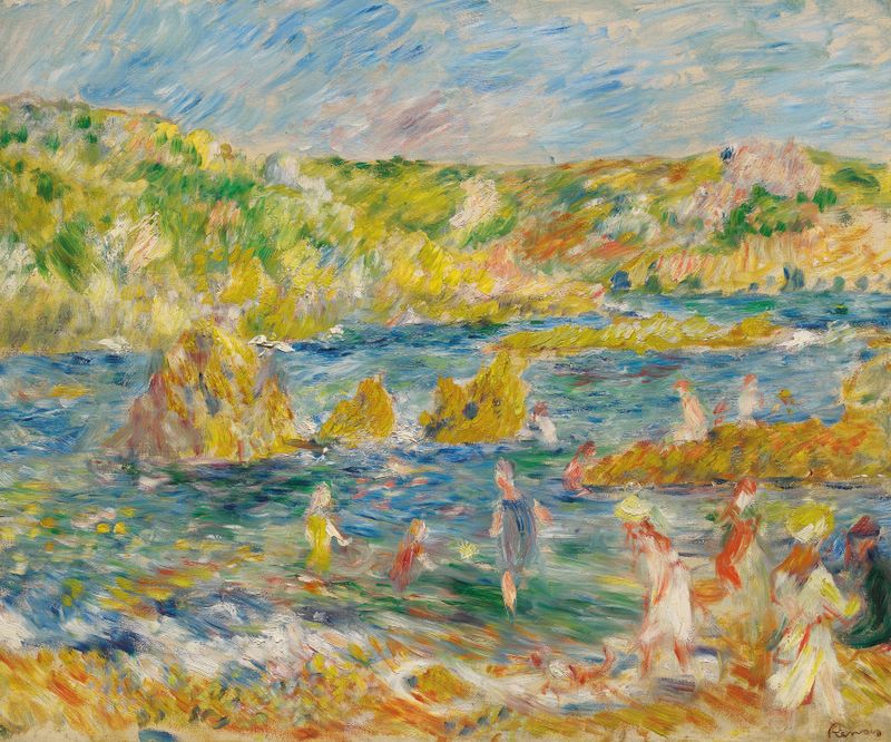 Rochers de Guernesey avec personnages, óleo sobre lienzo de Pierre-Auguste Renoir