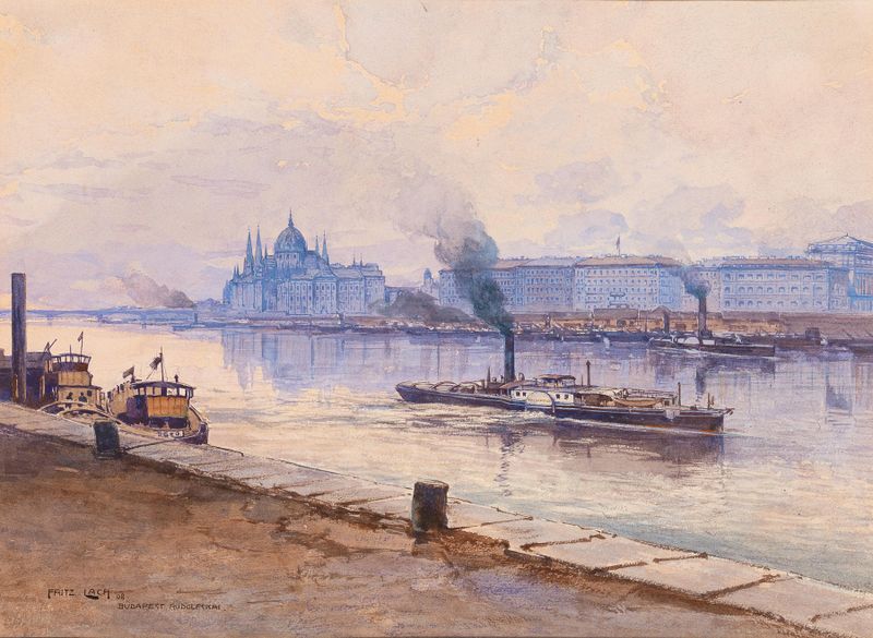 A steam boat on the river Danube, oil painting by Fritz Lach