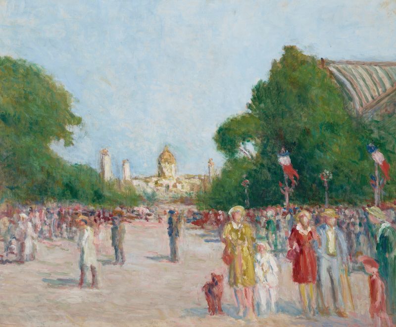 L’avenue Winston-Churchill, oil on canvas by Maximilien Luce, depicting a lively Parisian street scene.