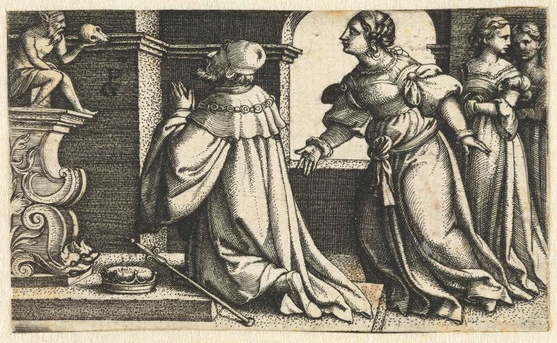 Gravura de Georg Pencz mostrando figuras intrincadas e drapeados.