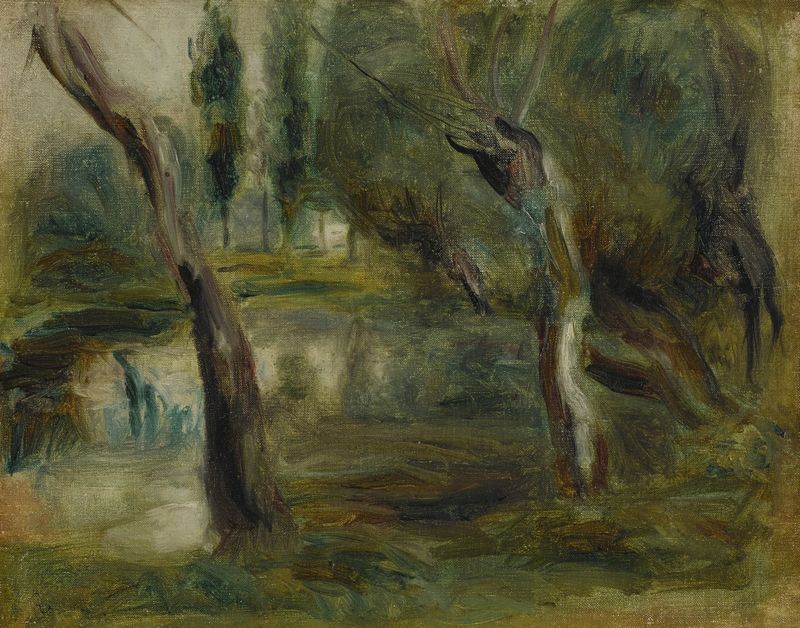 Pintura a óleo de Pierre-Auguste Renoir mostrando uma árvore de salgueiro ao lado de um lago sereno
