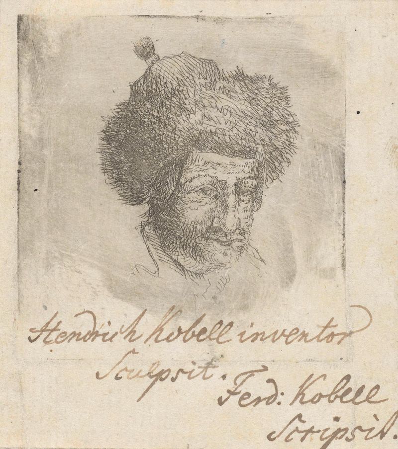 Retrato de un hombre con un sombrero de piel, grabado de Hendrik Kobell