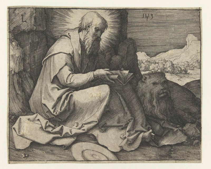 Gravura de Lucas van Leyden retratando São Jerônimo com um livro