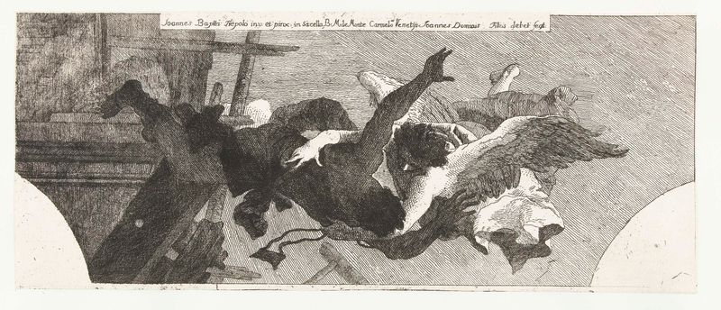 Gravura de Giovanni Domenico Tiepolo mostrando um anjo pegando um homem caindo
