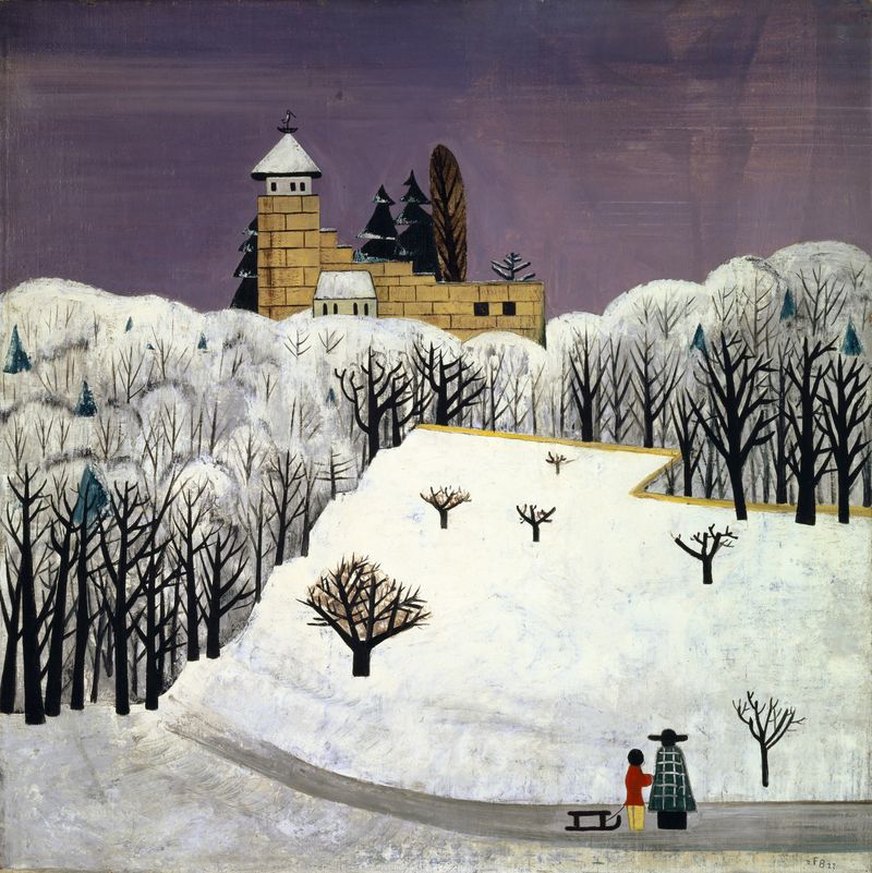 Birseck Castle In The Snow de Fritz Baumann, pintura al óleo