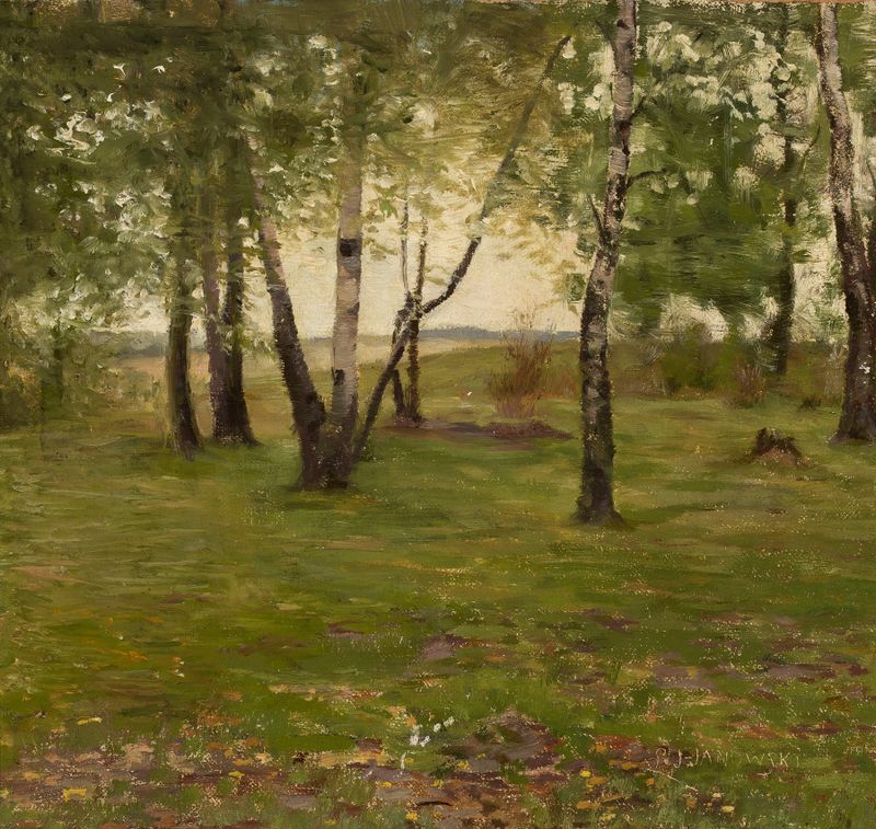 Cores de bétula em uma pintura a óleo de Ludomir Janowski