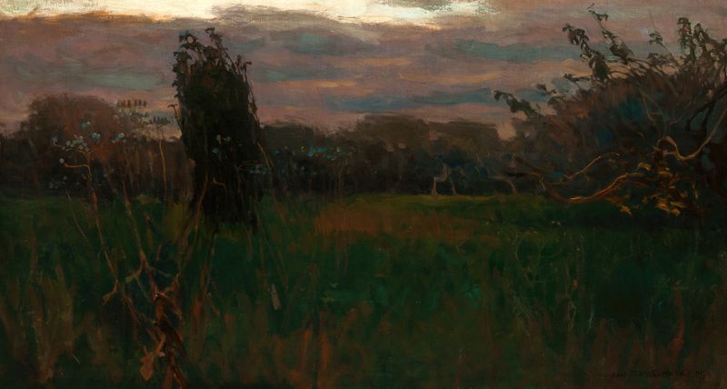 Evening de Jan Stanisławski, paisagem impressionista que retrata um céu ao pôr do sol.