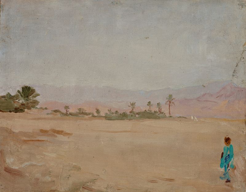 Sahara, oil on canvas by Jan Ciągliński, depicting a desert landscape at sunset.