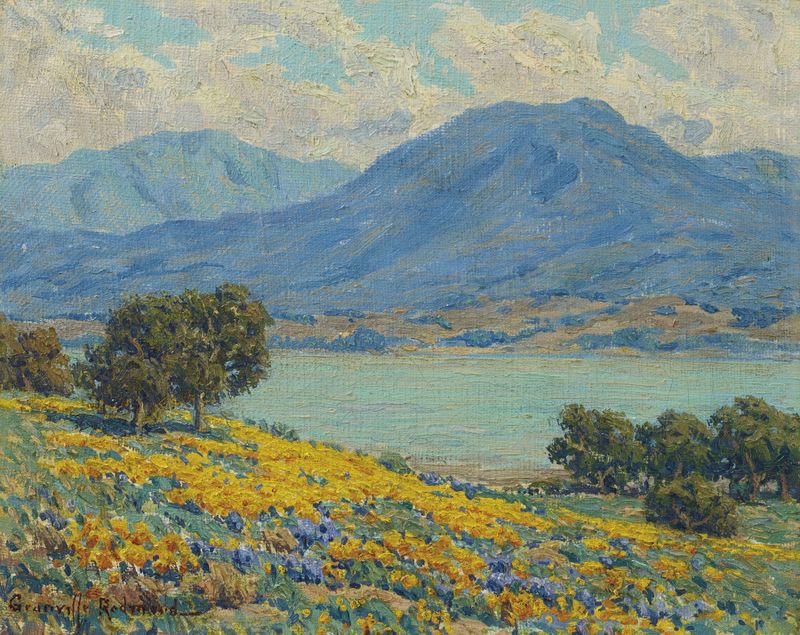 Landscape de Granville Redmond, impressionismo, retratando colinas suaves e um céu expansivo.