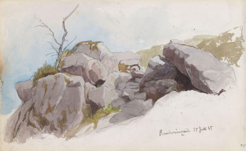 Paisaje con una suave pendiente y bosque, óleo de Hans Gude