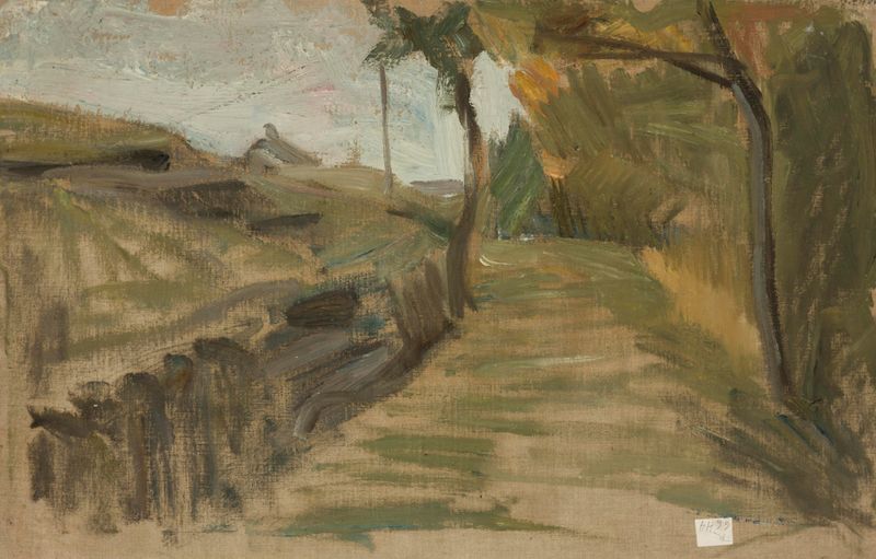 Paisagem óleo de Nikolai Triik com tons delicados e profundidade emocional.